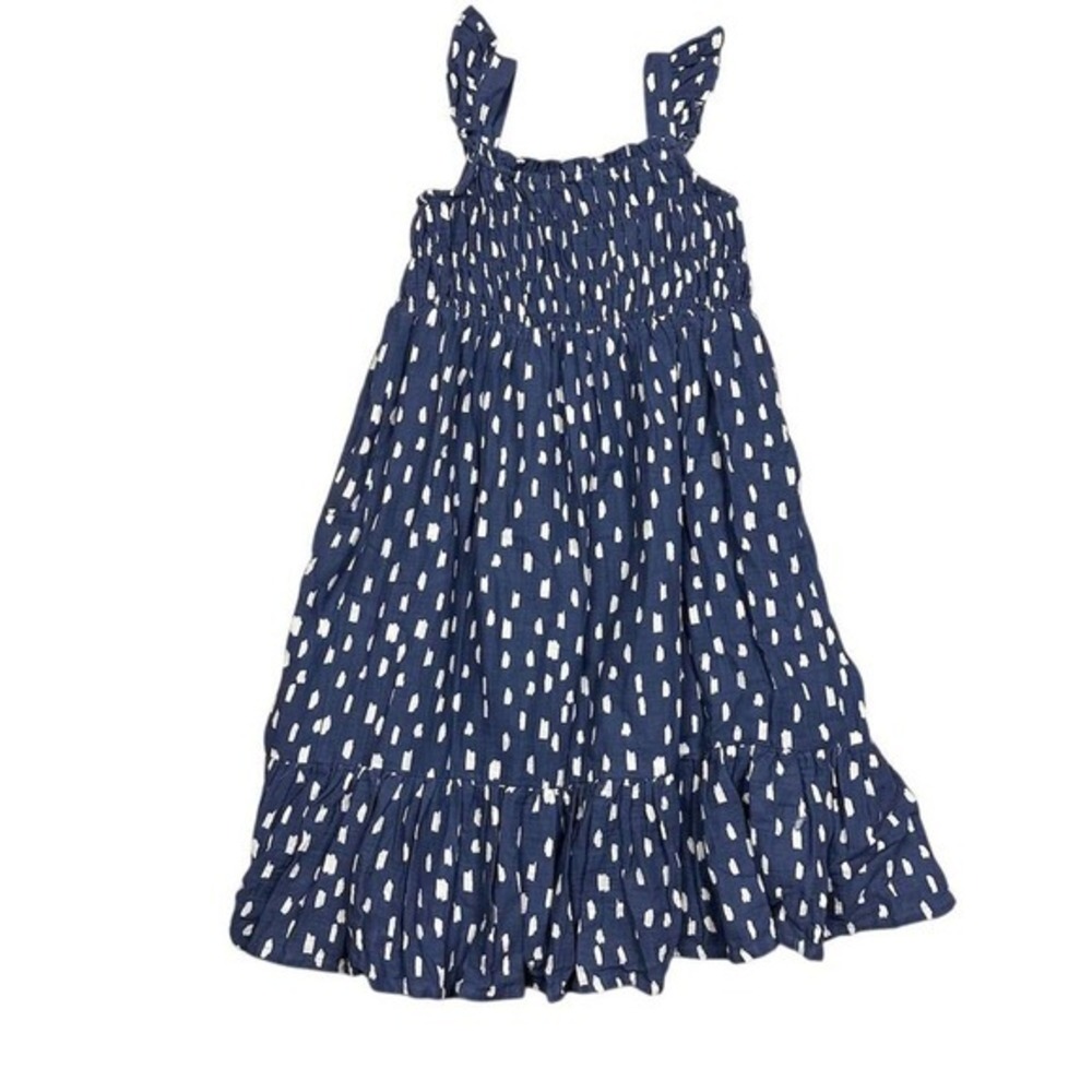 Hanna Andersson Girls Smocked Twirl Dress Navy/White Size 12 - Picture 5 of 6